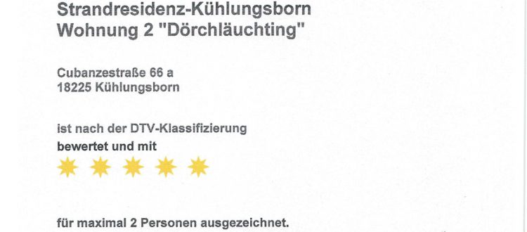 Klassifizierung Wohnung 2, Strandresidenz Kühlungsborn