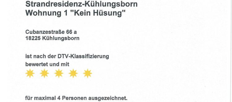 Klassifizierung Wohnung 1, Strandresidenz Kühlungsborn